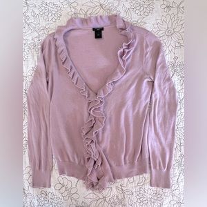 Ann Taylor Petites Ruffle Cardigan Pink Small